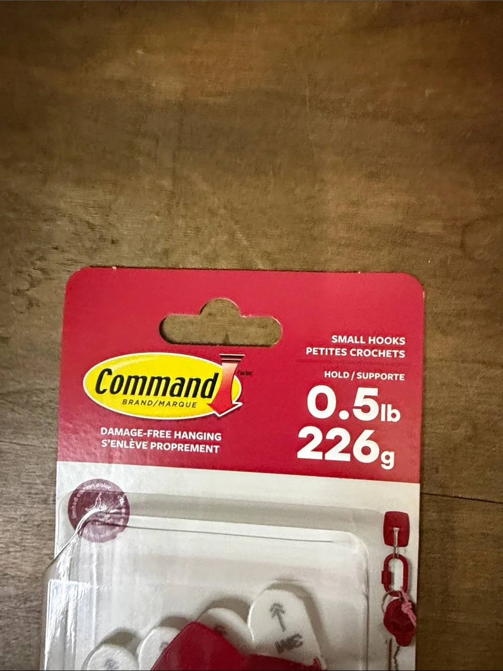 Commando Red Small Damage-Free Hanging Hooks, Pack of 3